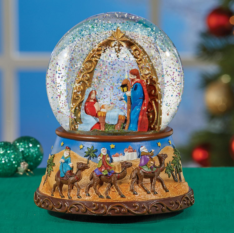 Hand-Painted Resin Crafts Glass Snowballs Three Kings Nativity Scene Musical Snow Globe