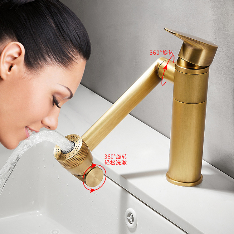 2022 New Style Antique Multifunctional Brass Basin Faucet Water Tap 360 Degree Modern Bathroom Faucet