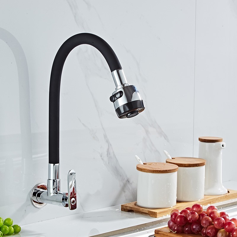 Silicone Flexible Hose Pull Down Spring Sink Tap Wall Mounted Single Cold Water Kitchen Faucet