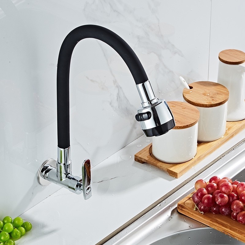 Silicone Flexible Hose Pull Down Spring Sink Tap Wall Mounted Single Cold Water Kitchen Faucet