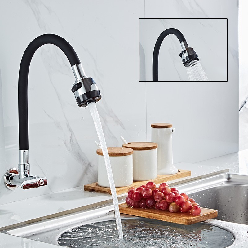 Silicone Flexible Hose Pull Down Spring Sink Tap Wall Mounted Single Cold Water Kitchen Faucet