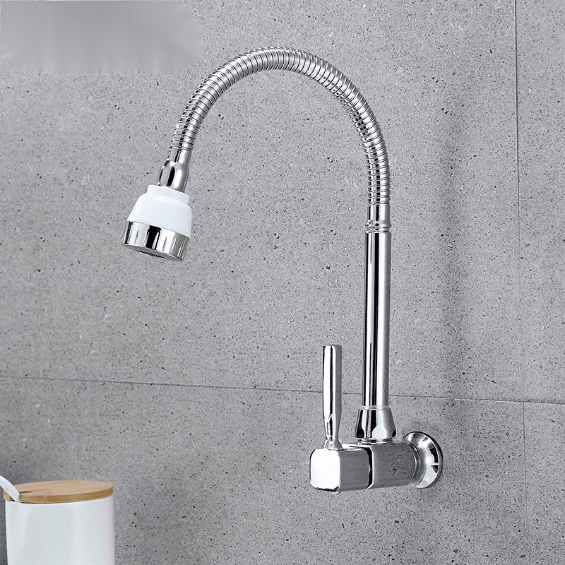 Faucet Manufacturers Wall Mounted Single Cold Water Kitchen Sink Faucet Brass Body Flexible Hose Kitchen Faucet With Sprayer