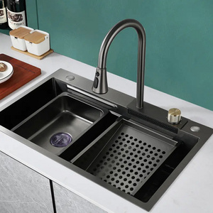 Popular Metal Gun gray 304 Stainless Steel Handmade Kitchen Sink Sets with Flying Rainfall Waterfall Faucet