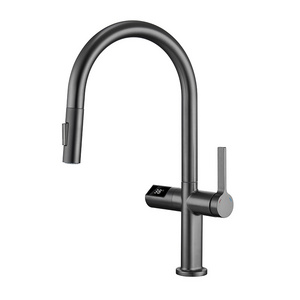 New Products Brass Temperature digital display kitchen sink Tap hot and cold pull-out Induction kitchen faucet