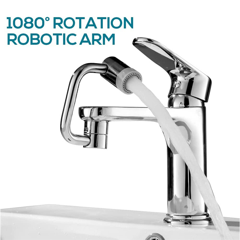 Metal U shaped robotic arm universal dual model Splash-proof filter faucet home bathroom 1080 degree rotating faucet extender