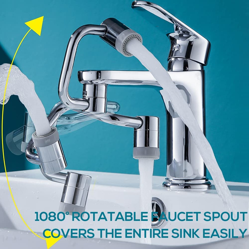 Metal U shaped robotic arm universal dual model Splash-proof filter faucet home bathroom 1080 degree rotating faucet extender