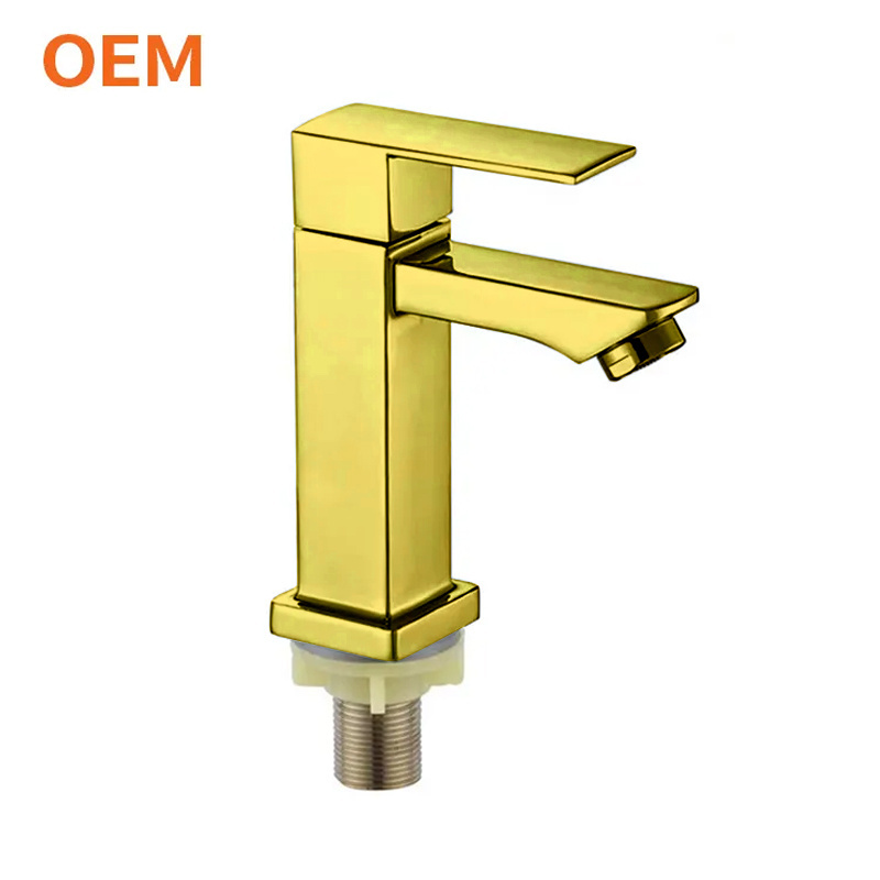 Square Design Brass Cartridge Zinc alloy body Zinc alloy handle Single cold basin faucet gold Tap