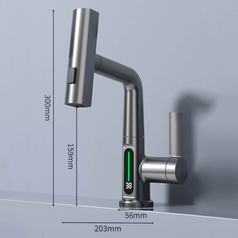 Temperature Digital Display Rain waterfall basin faucet Lift Up Down Stream Sprayer Hot Cold Water Sink Mixer Wash Tap