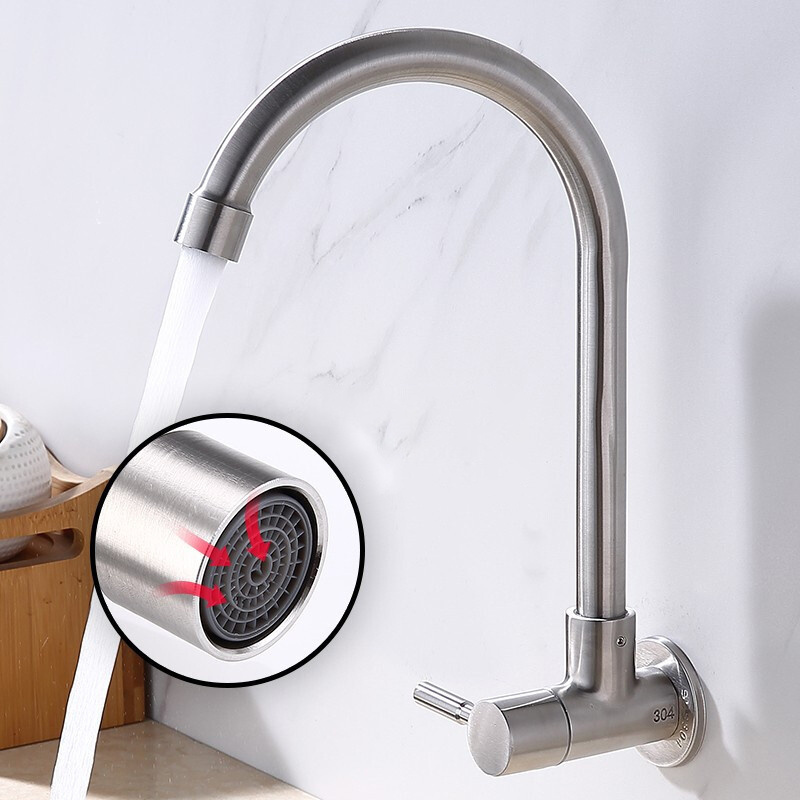 304 Stainless Steel Cold Water Kitchen tap Single Handle Wall Mounted Brushed Nickel Kitchen Sink Faucet