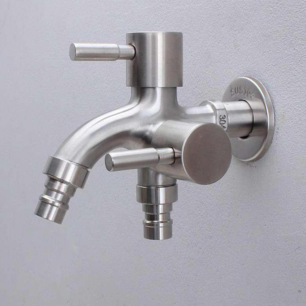 Faucet Stainless Steel 304 Double Outlet Tap Washing Machine Bathroom Water Faucet