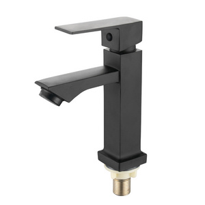 Deck mounted zinc handle zinc body cold water pul square design black basin faucet for bathroom