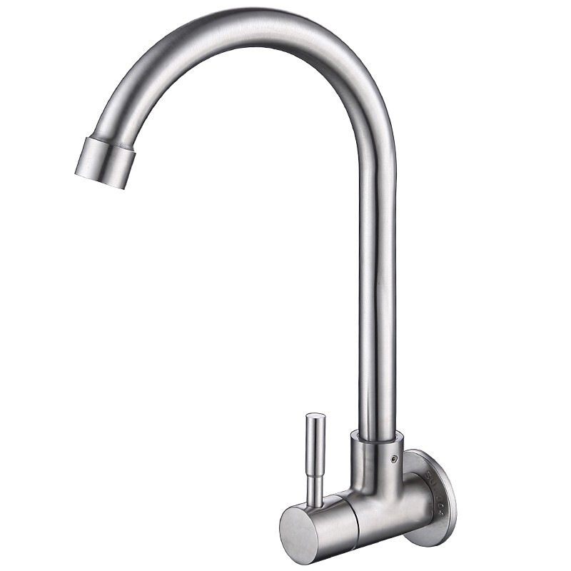 304 Stainless Steel Cold Water Kitchen tap Single Handle Wall Mounted Brushed Nickel Kitchen Sink Faucet