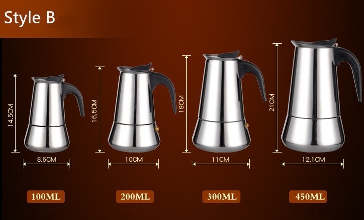 304 Stainless Steel  Italian Stovetop Induction Coffee Filter Percolator Espresso Coffee Pot Maker Moka Pot