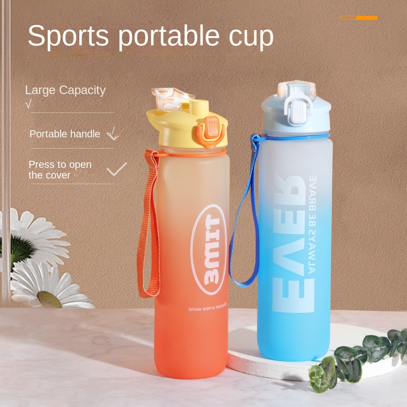 Large Capacity Bounce Button Rainbow Six-side Type Bottle Ins Internet Celebrity Convenient Sports Plastic Sport Water Cup