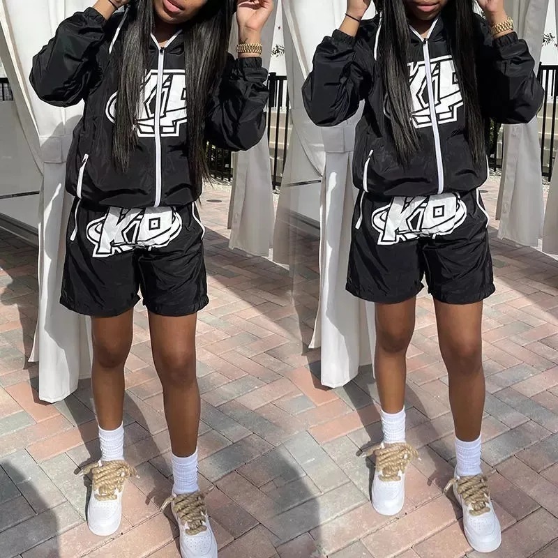 Custom Sweatsuit Two Piece Short Set Design Streetwear Mens Reflective Windbreaker Jacket Tracksuit Set