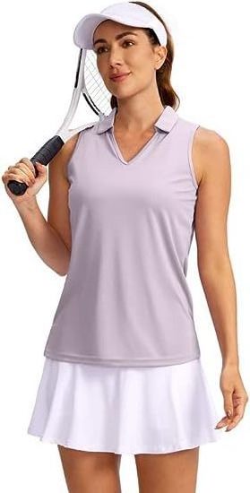 Tennis wear top v-neck sleeveless quick dry womens plain golf polo shirt