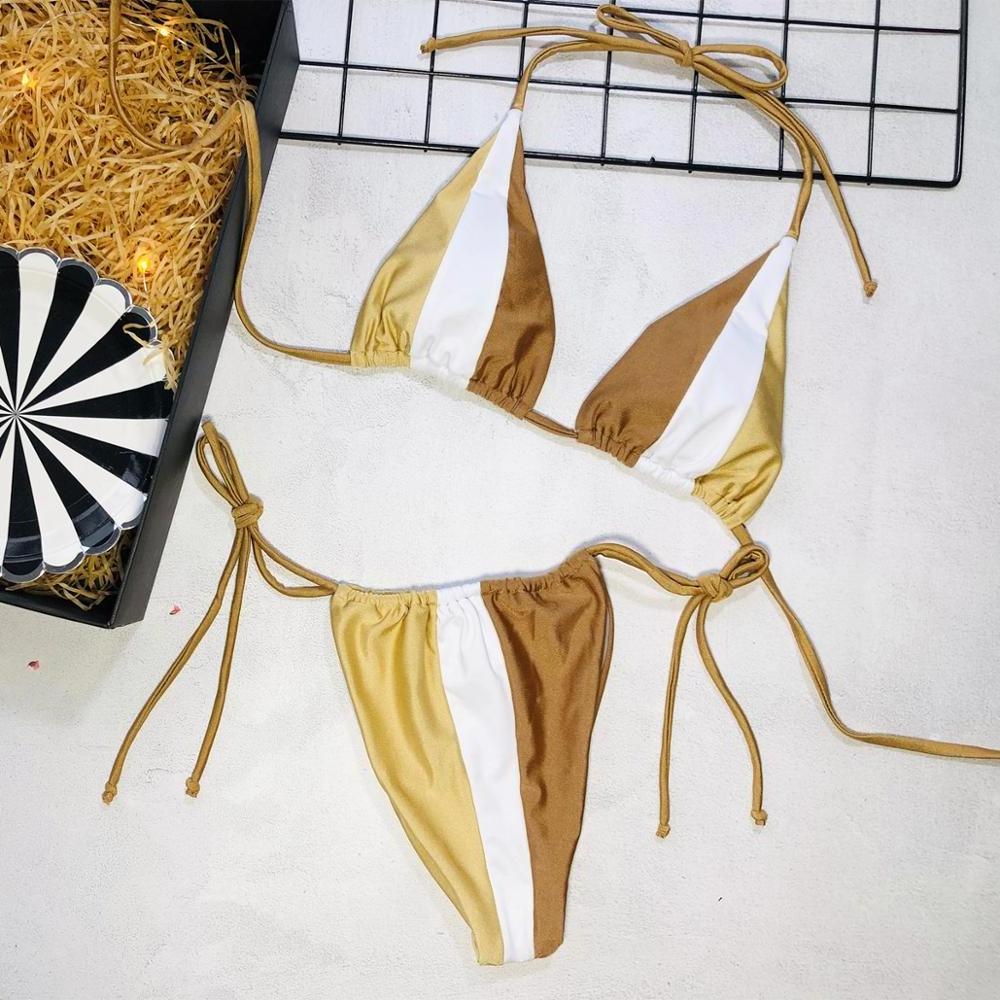 2019 Matching Metallic Swimwear String Micro Gold Bikini Girls