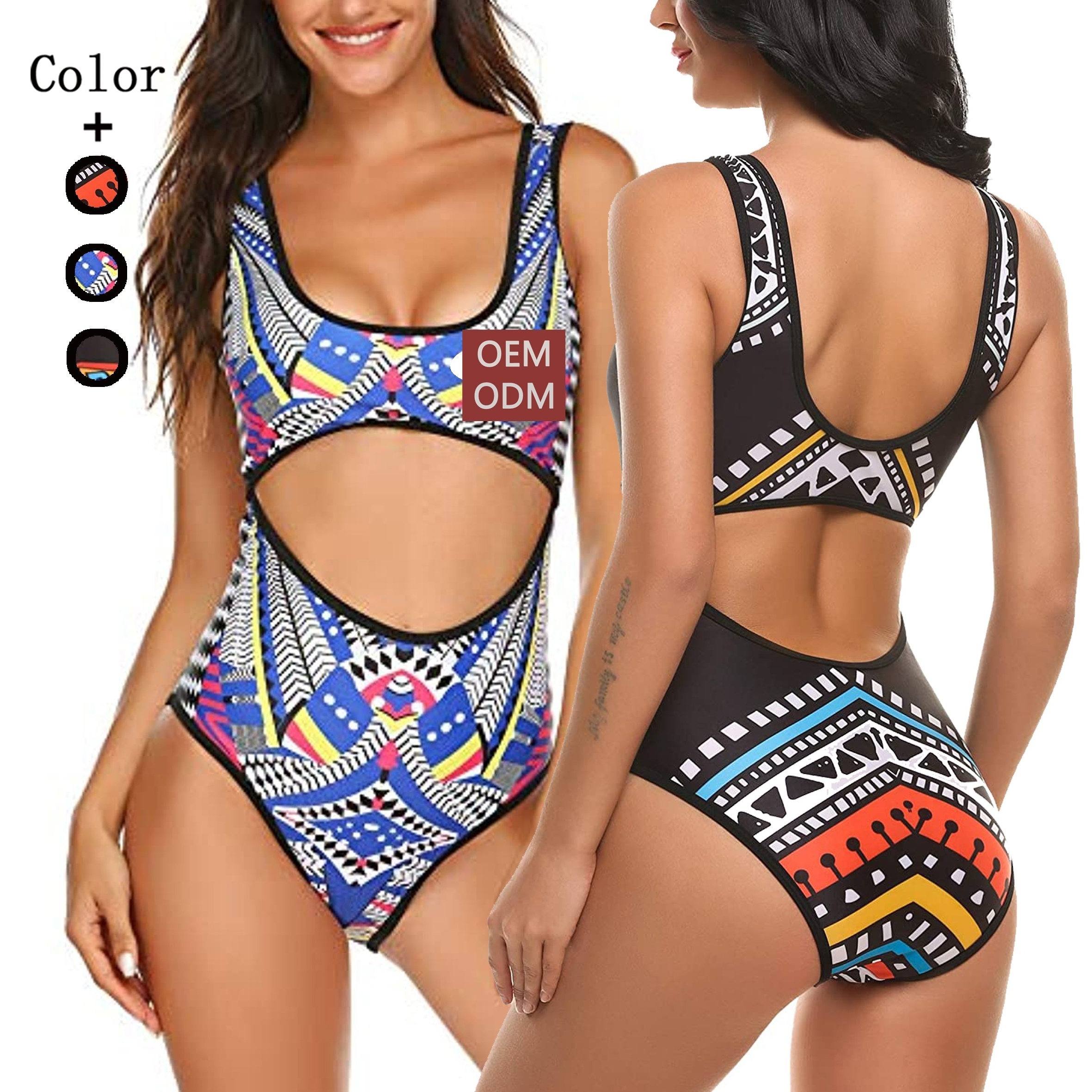 Custom Women Tribal Bathing Suits African Beachwear One Piece Bikini Hollow Out  Monokini Thong Designer Swimsuit