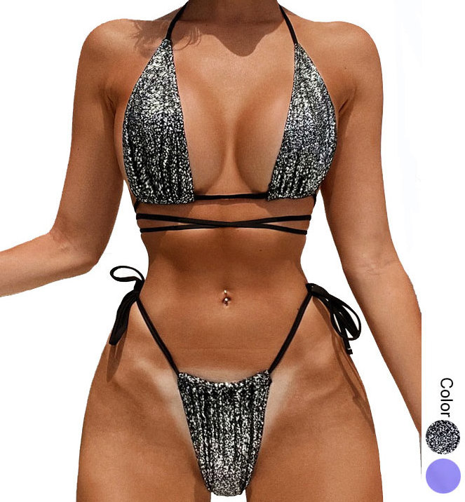 Lace Up Triangle Thong Swimsuit Micro Biquini Sexy Hot Plus Size Summer Bathing Suit Brazilian Glitter Bikini Women