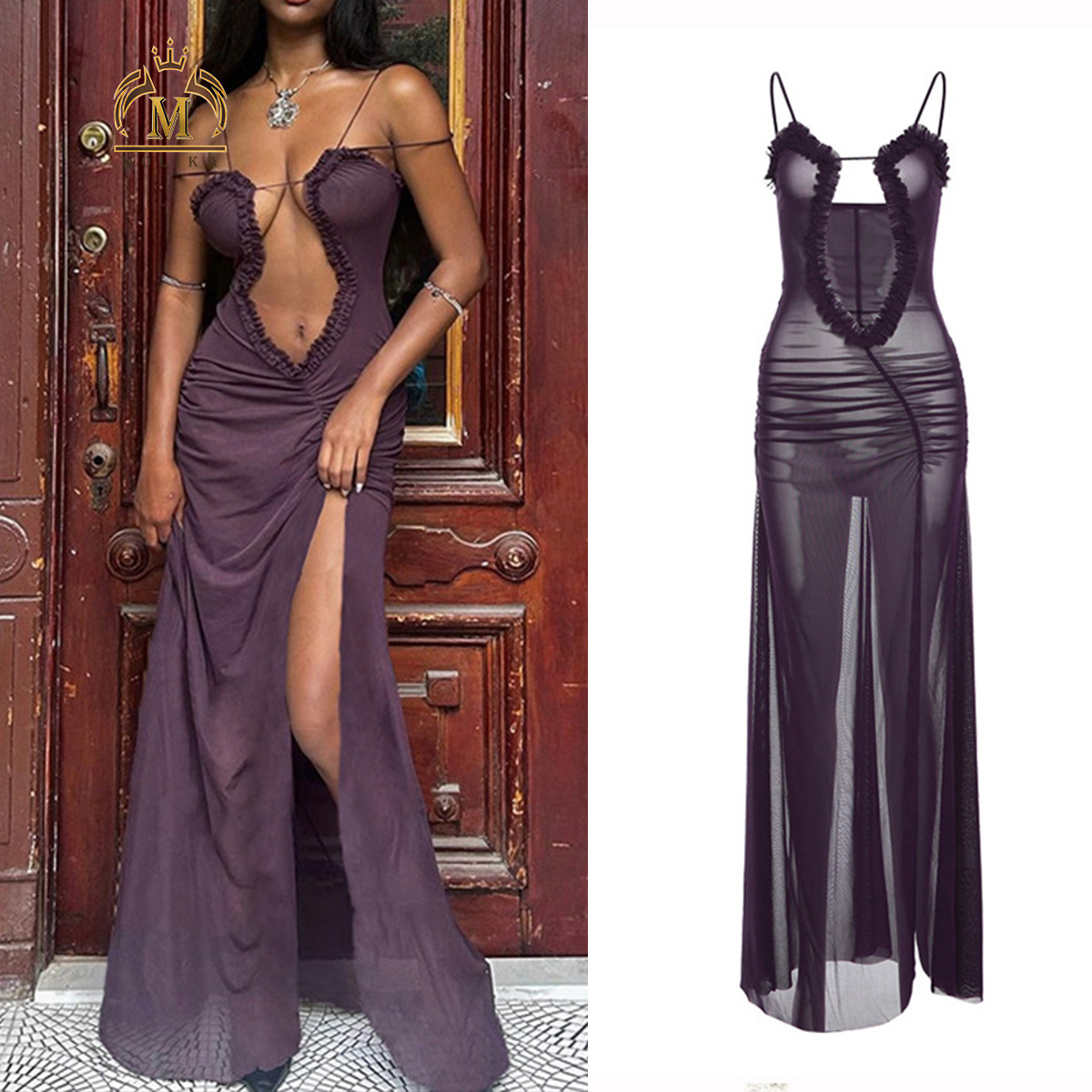 Wholesale Sexy Boutique Women Clothing Hollow Out See Through Mesh Long Dresses Sexy 2024 Fashion Prom Dresses Women Elegant