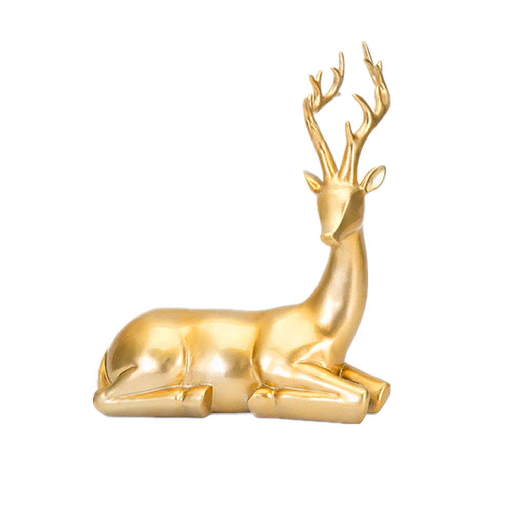 Golden Electroplating Resin Seated Reindeer Statue Figurine for Sale