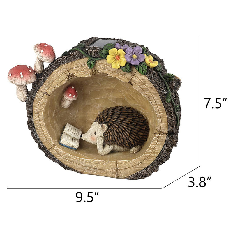 Resin Garden Hedgehog statue Solar powered resin animal figurine outdoor decorative sculpture for Patio