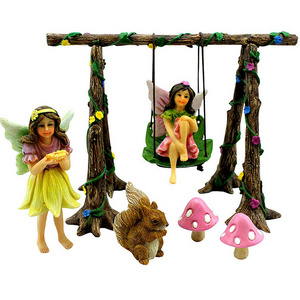 Fairy Garden Accessories with Miniature Garden Fairies Play on a Swing