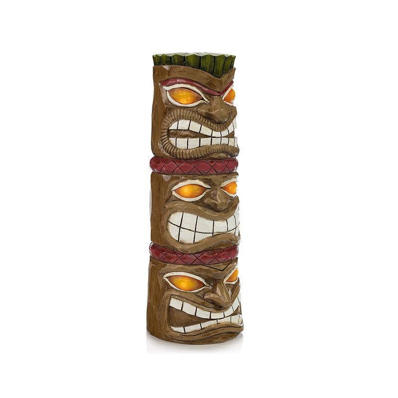 Resin Triple Tiki Totem figure Solar Powered LED outdoor Decor Garden Light