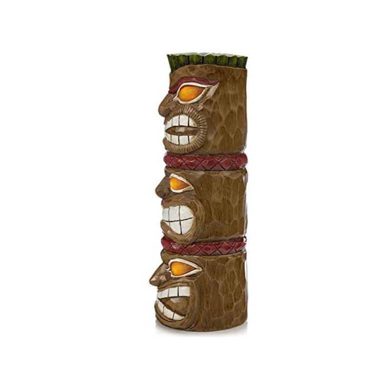 Resin Triple Tiki Totem figure Solar Powered LED outdoor Decor Garden Light