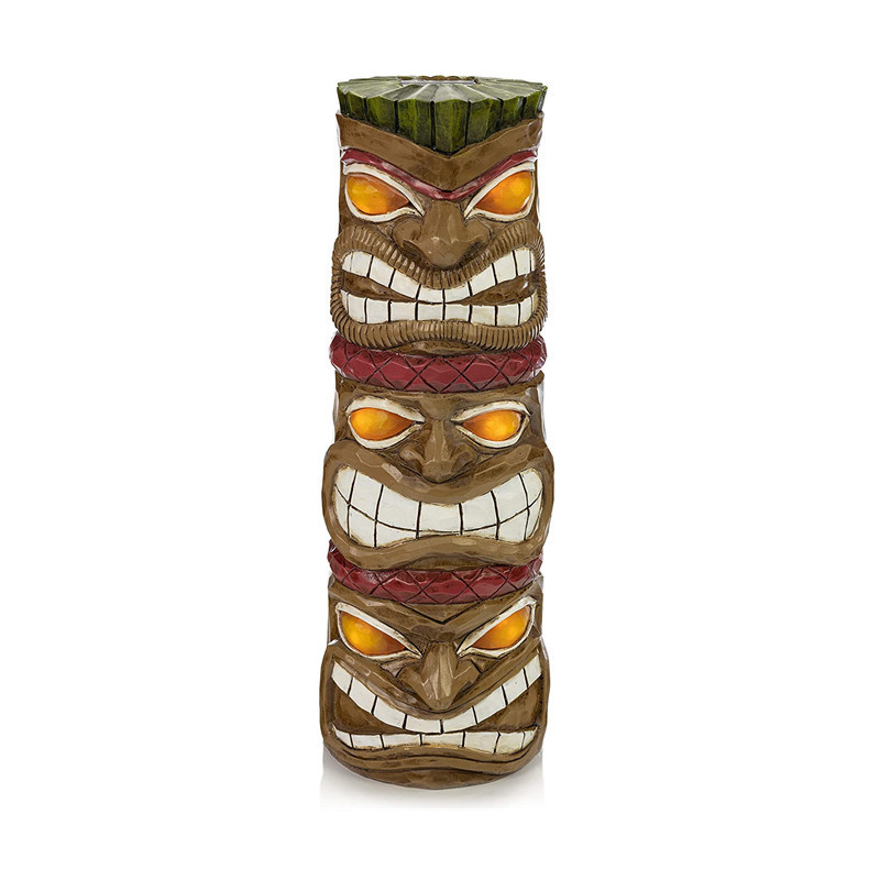 Resin Triple Tiki Totem figure Solar Powered LED outdoor Decor Garden Light