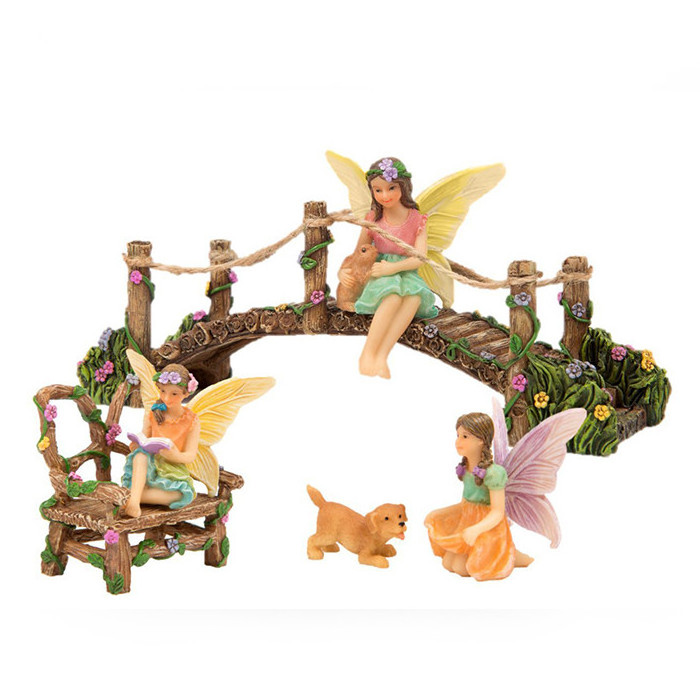 Fairy Garden Accessories with Miniature Garden Fairies Play on a Swing