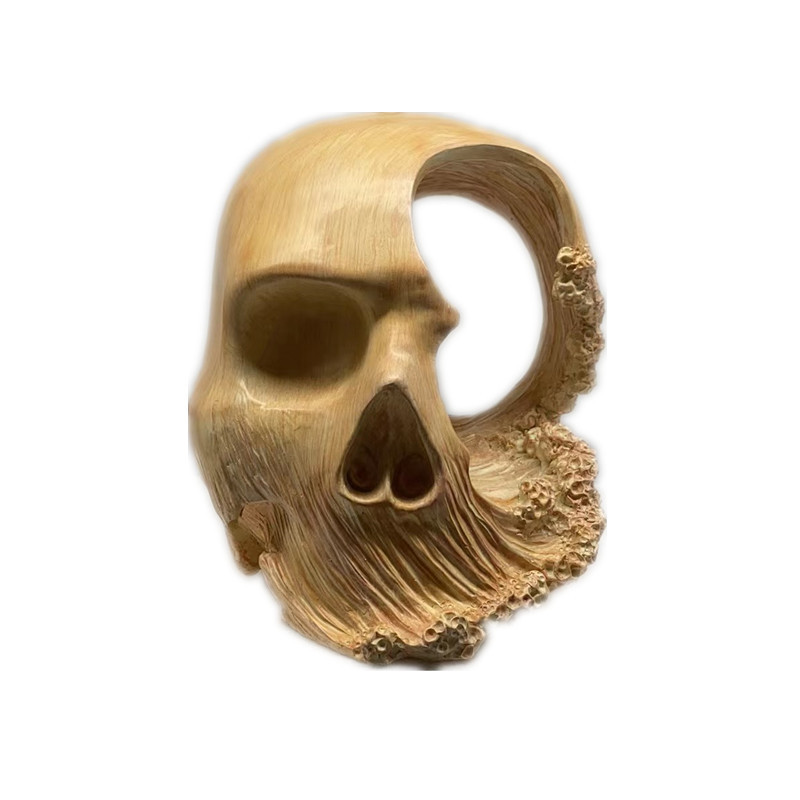 Resin peach wood carving Sea wave shape Skull head sculpture Resin skeleton Statue holiday gifts