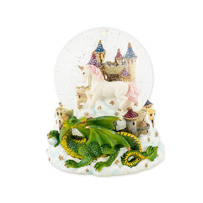 Resin Glitter Fantasy Castle Unicorn Green Dragon Water Snow Globe