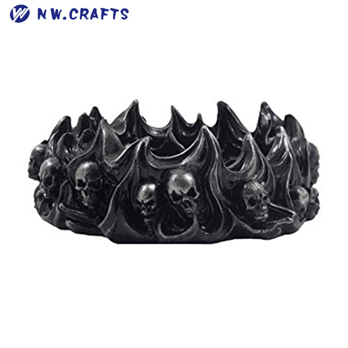 Decorative Skulls and Crossbones in Flames Ashtray for Spooky Skeleton Halloween Decorations or Medieval Art Figurines & Gothic