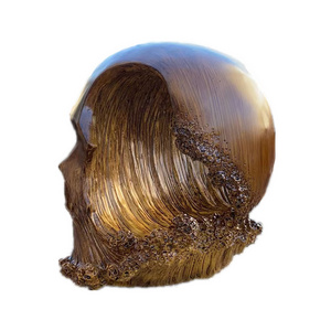 Resin peach wood carving Sea wave shape Skull head sculpture Resin skeleton Statue holiday gifts