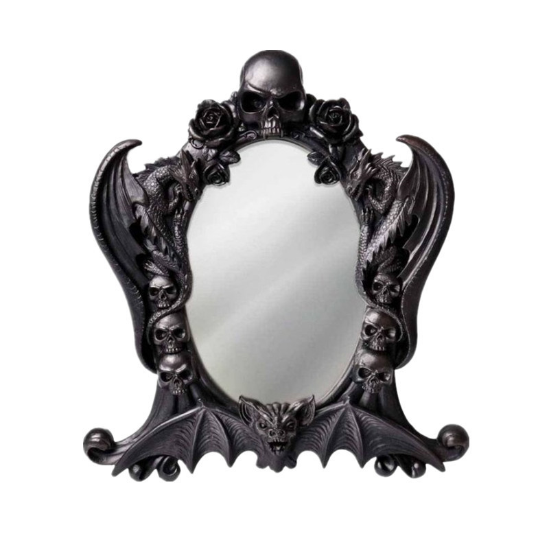 Resin gothic Black Mirror skull dragons bat roses gift wall desk decor