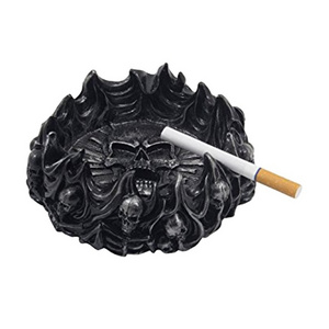 Decorative Skulls and Crossbones in Flames Ashtray for Spooky Skeleton Halloween Decorations or Medieval Art Figurines & Gothic