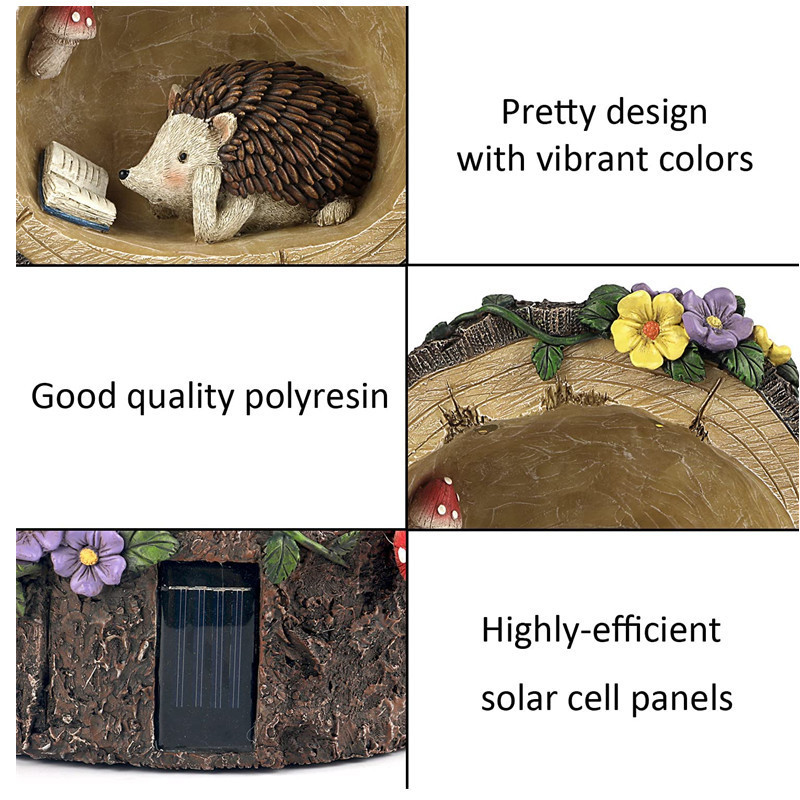 Resin Garden Hedgehog statue Solar powered resin animal figurine outdoor decorative sculpture for Patio