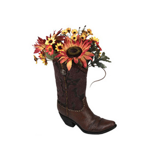 Resin west cowboy boots decorative flower vase planter