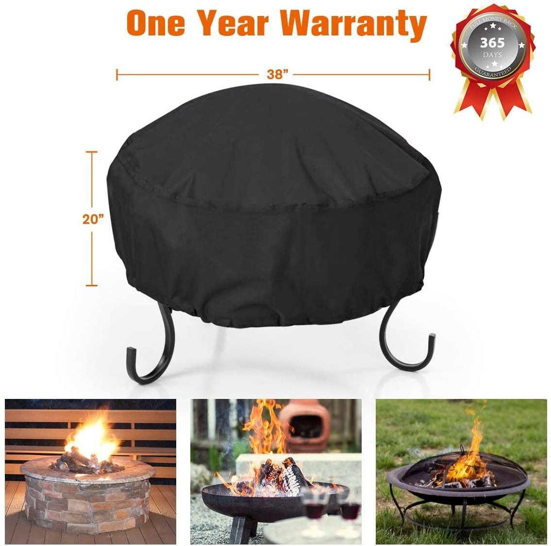 Factory Direct Sales Waterproof Oxford Material Heavy Duty Outdoor BBQ Grill Cover With Drawstring Cord Fire Pit Cover