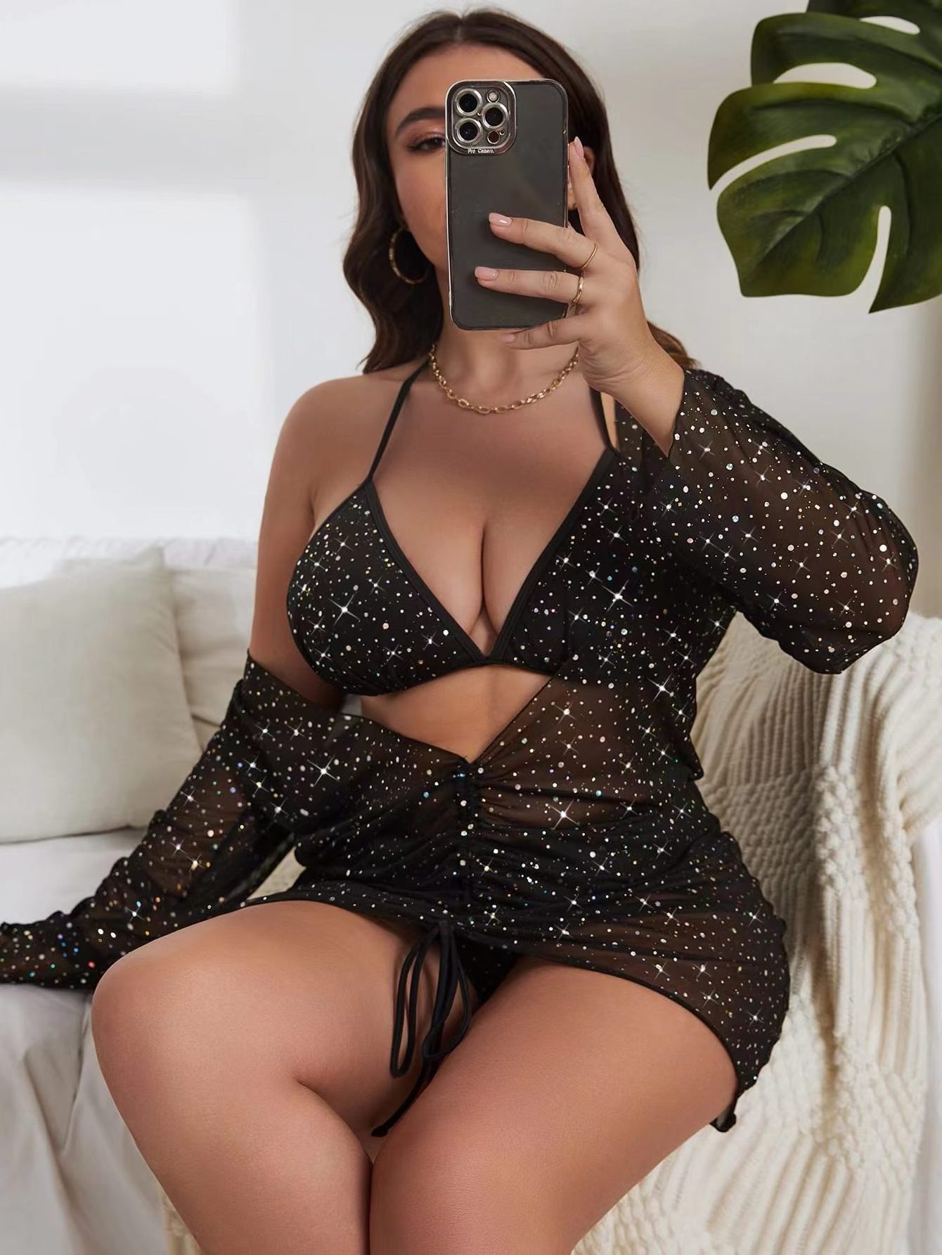 2024 designer swimsuit Women's Plus Size Three Piece Bikini Star Sequined Anti-straps Two piece Swimsuit