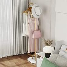 Freestanding Gold Small Coat Rack with Marble Base Metal Coat Hanger Modern Garment Rack with Hooks