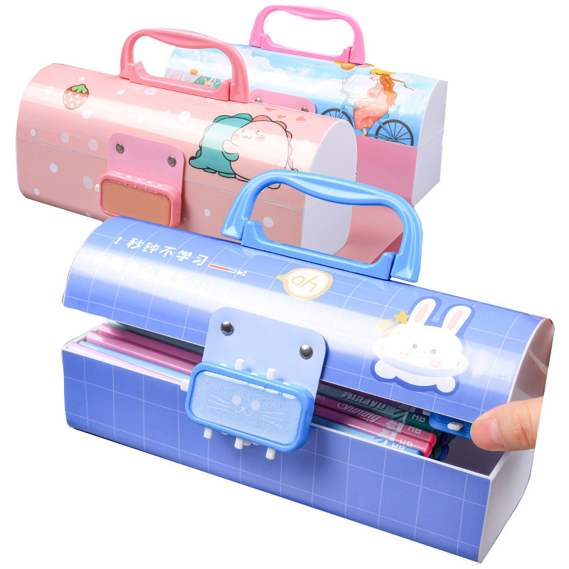 Large Capacity Cartoon Stationery High Quality School Gift Password Lock Stationery Box Multi-functional Children Pencil Case