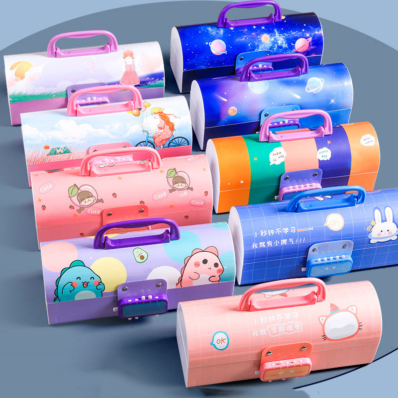 Large Capacity Cartoon Stationery High Quality School Gift Password Lock Stationery Box Multi-functional Children Pencil Case