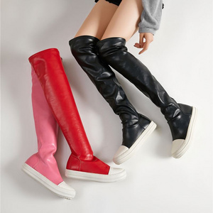 Over the Knee Boots Thigh Fall Winter Ladies Platform Shoes Safety Boots with Stretch PU Leather Women Latex Thigh High Boots