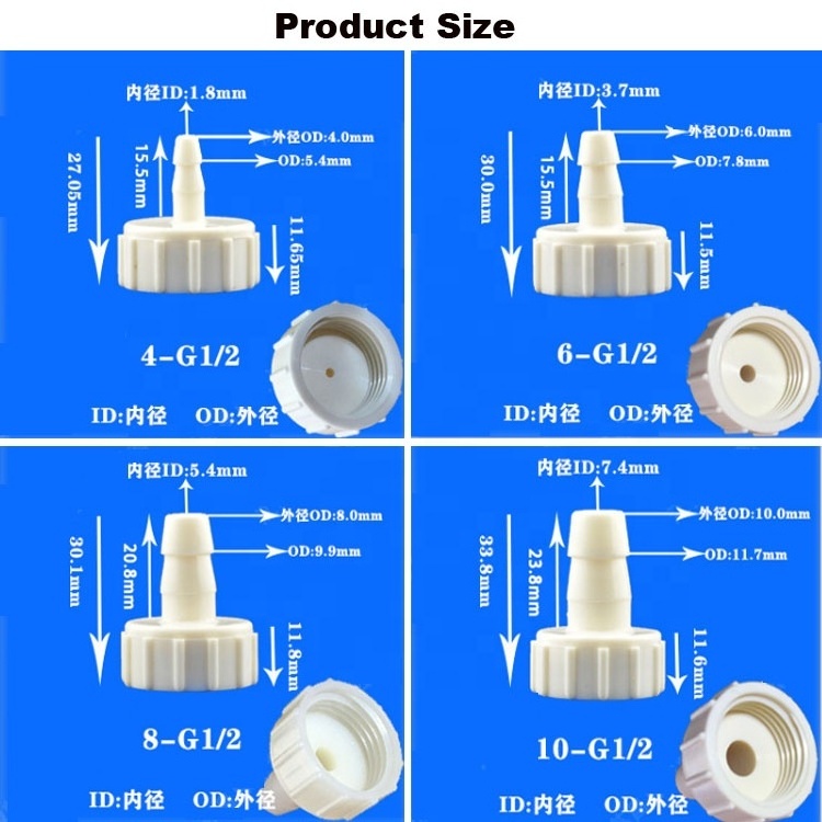 Plastic 4mm 6mm 8mm 10mm 12mm 14mm Barb Tail Connector  1/2