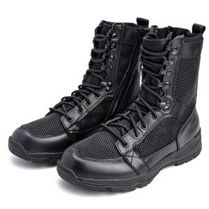 Leather Mid Cut Outdoor Black Mens Tactical Ankle Desert Steel Toe Safety Black Combat Hiking Shoes Boots For Men Women