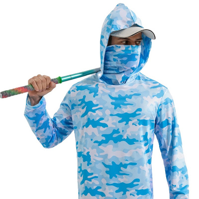 Custom Sublimation Breathable Spf Fishing Shirts UPF50+ Long Sleeve Men Performance Fishing Hoodie with Mask