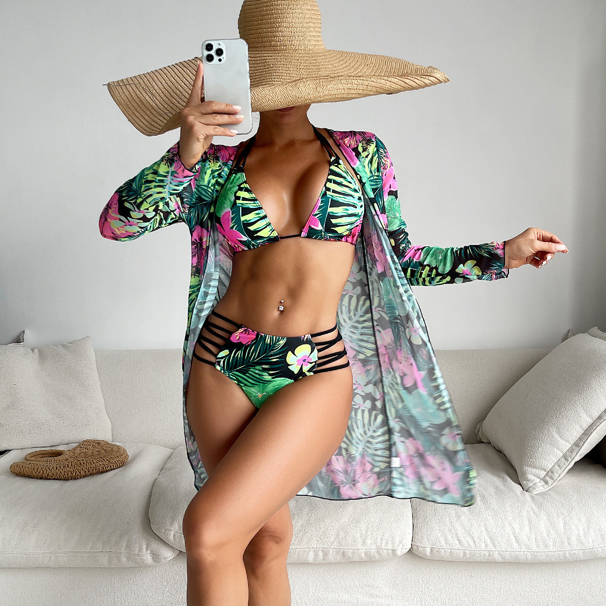 2024 New Popular Multicolor Printed Fashionable and Sexy Bikini Three Piece Women's Swimsuit