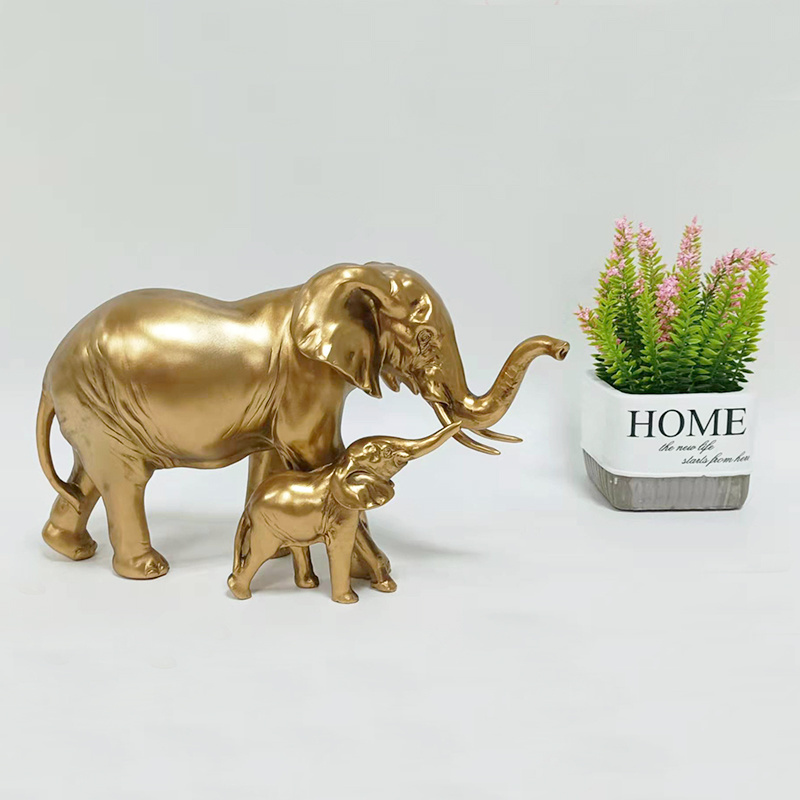 Elephant Decorative Sculpture Housewarming Golden Resin Elephant Statues Home Office Decor Wealth Lucky Elephant Figurines